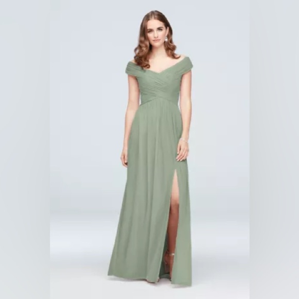 Off-Shoulder Sage Green Chiffon Bridesmaid Dress